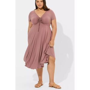 Torrid Midi Super Soft Shirred Front Dress, Size 2X, in Rose Taupe